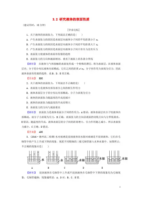 高中物理 第3章 固体液体与新材料 3_2 研究液体的表面性质学业分层测评 沪科版选修3-3