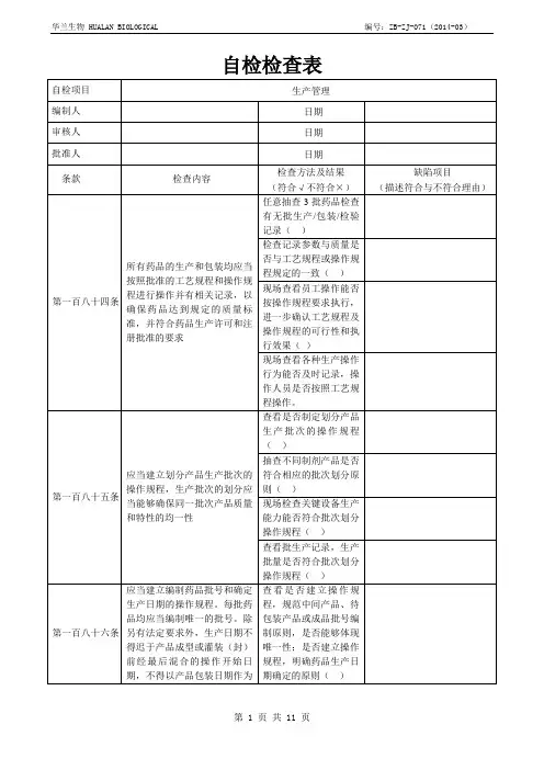 生产管理—自检检查表
