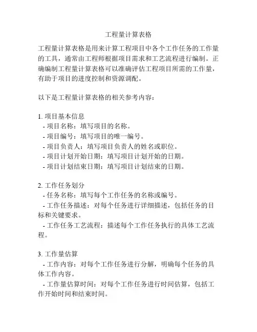 工程量计算表格