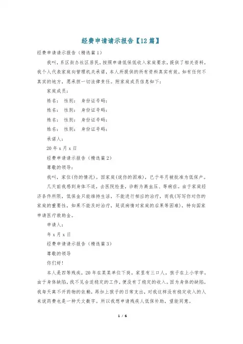 经费申请请示报告【12篇】