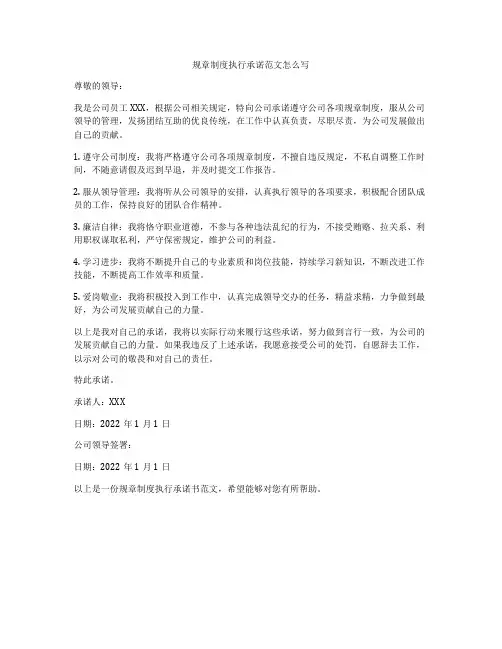 规章制度执行承诺范文怎么写