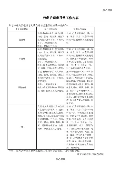 养老护理员日常工作内容
