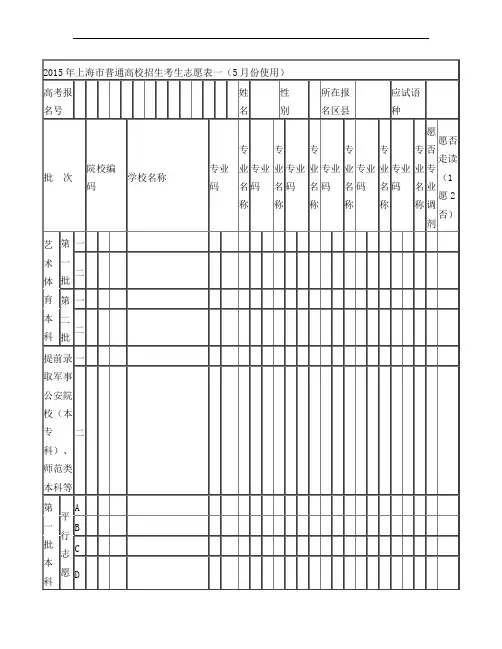 上海高考志愿表最新版
