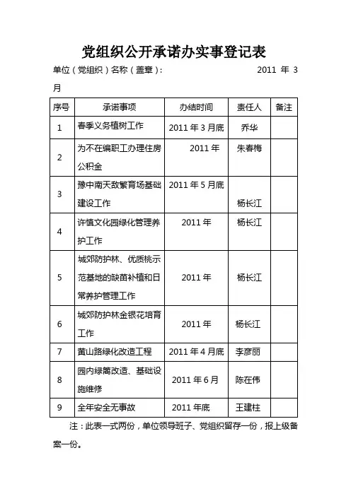 党组织公开承诺办实事登记