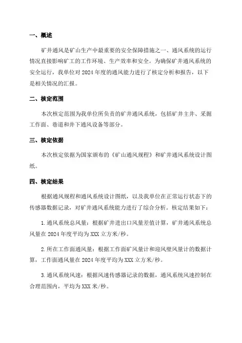 2024年度矿井通风能力核定报告