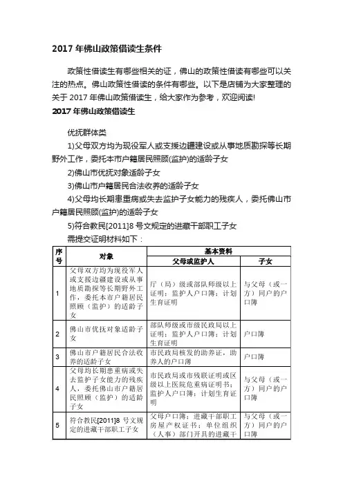 2017年佛山政策借读生条件