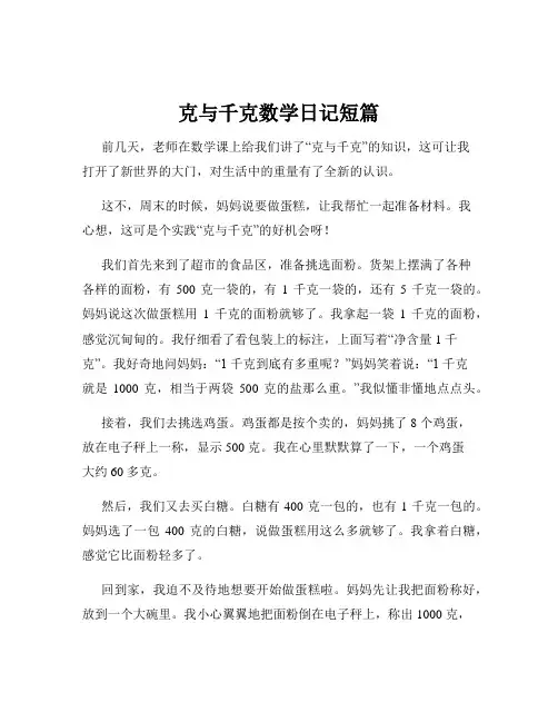 克与千克数学日记短篇