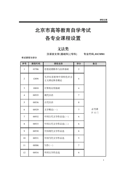 北京市高等教育自学考试各专业课程设置