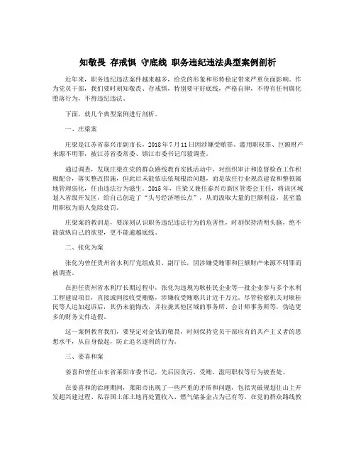 知敬畏 存戒惧 守底线 职务违纪违法典型案例剖析