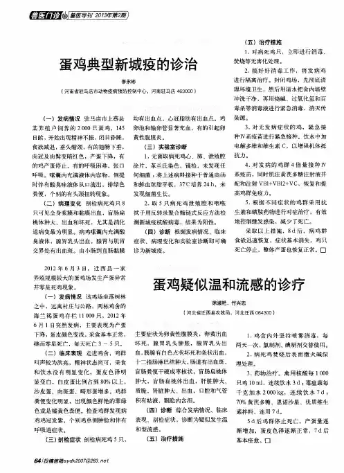 蛋鸡典型新城疫的诊治