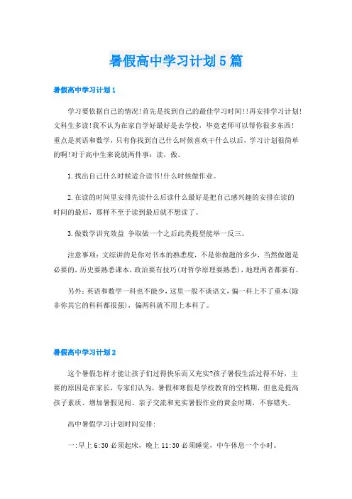 暑假高中学习计划5篇