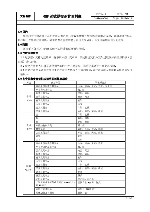 GMP过敏原标识管理制度