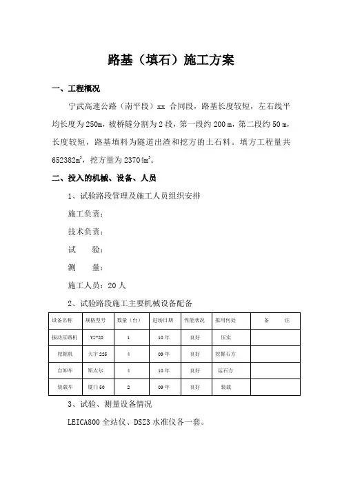宁武高速公路(南平段)某合同段路基(填石)施工方案