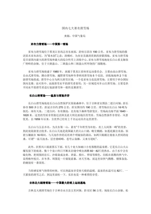 国内七大著名滑雪场