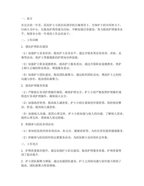 医院护士小组总结范文
