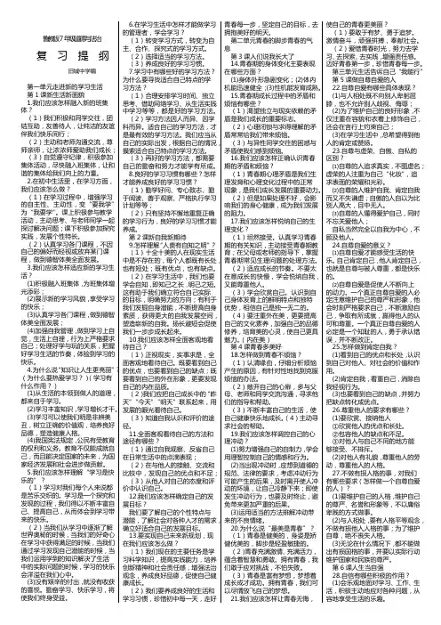 鲁教版7年级道德与法治上复习提纲