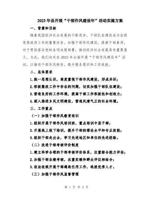 2023年县开展“干部作风建设年”活动实施方案