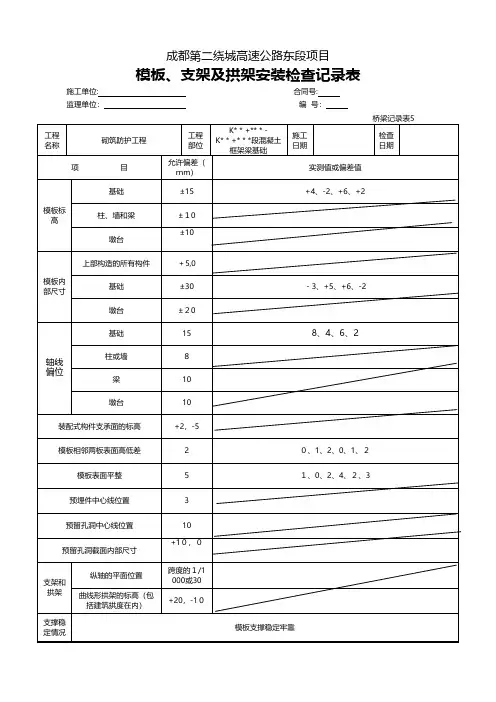 模板支架及拱架安装检查记录表技术交底工程施工组织设计模板安全监理实施