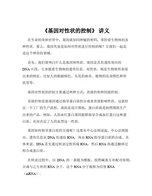 《基因对性状的控制》 讲义