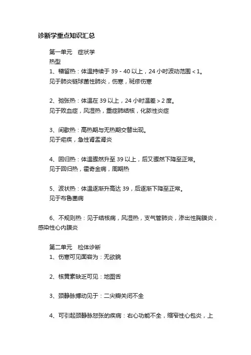 诊断学重点知识汇总