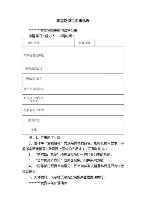 零星物资采购审批表