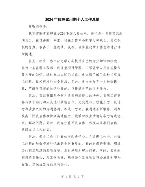 2024年监理试用期个人工作总结