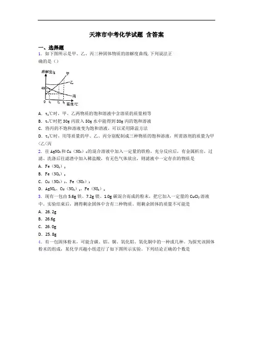 天津市中考化学试题 含答案