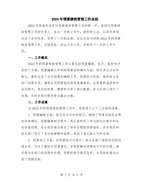 2024年预算绩效管理工作总结