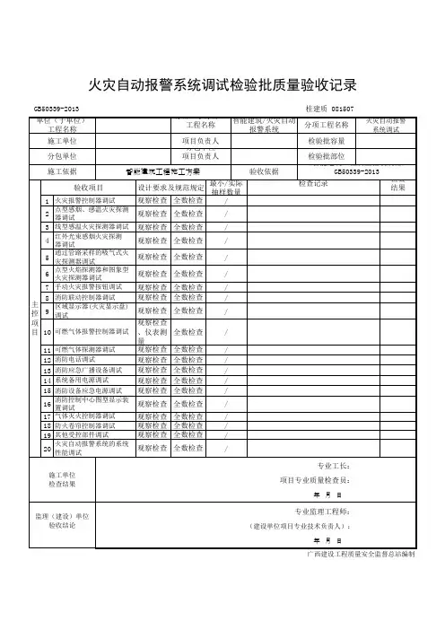 火灾自动报警系统调试检验批质量验收记录