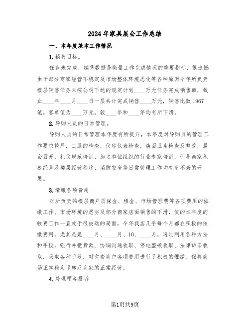 2024年家具展会工作总结(2篇)