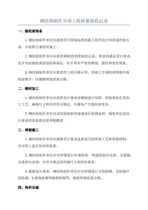 钢结构制作分项工程质量验收记录