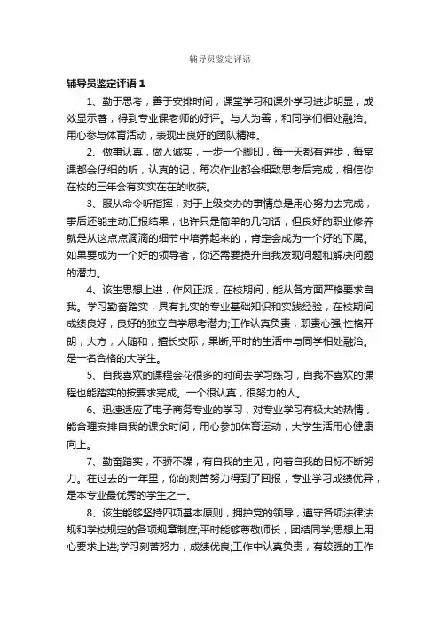 辅导员鉴定评语