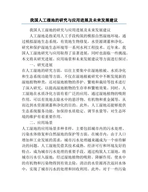 我国人工湿地的研究与应用进展及未来发展建议