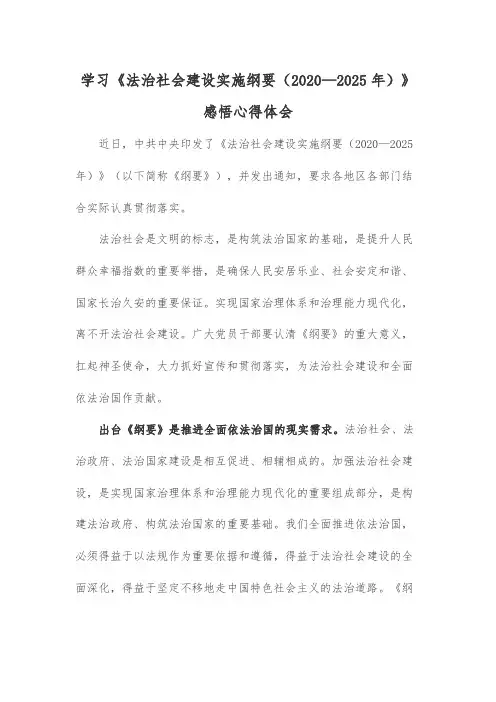 学习《法治社会建设实施纲要(2020—2025年)》感悟心得体会