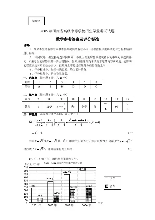 2005年河南省中考真题答案
