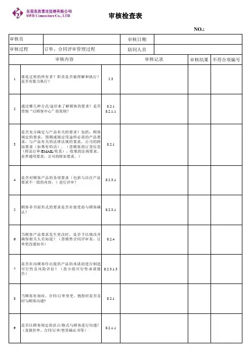COP过程方法内审检查表_1022