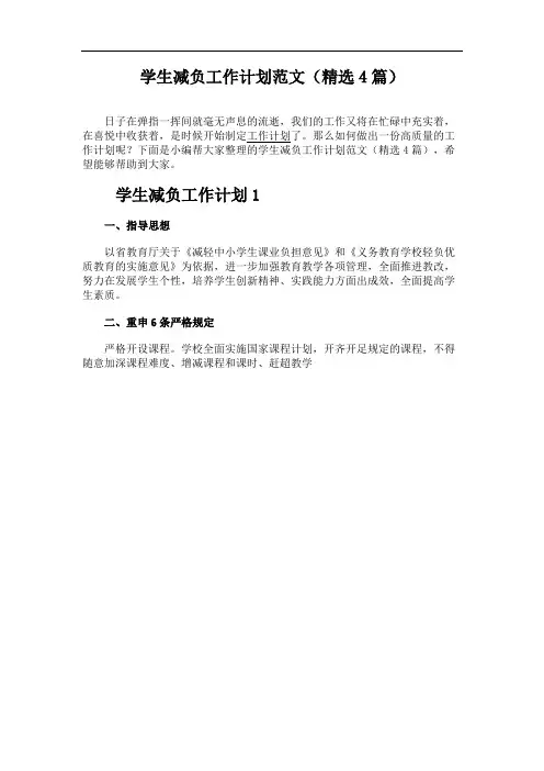 学生减负工作计划范文(精选4篇)