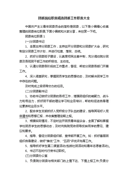 团委岗位职责精选团委工作职责大全