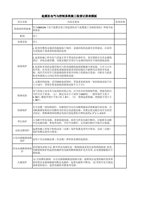 起重机电气与控制系统施工检查记录表模板