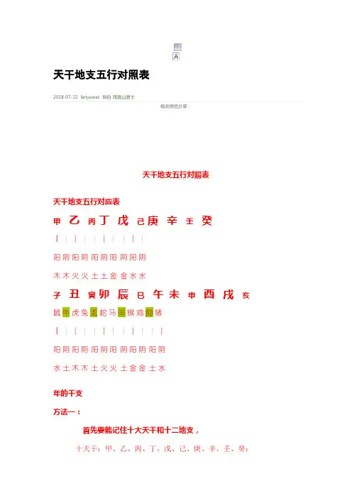 天干地支五行对照表