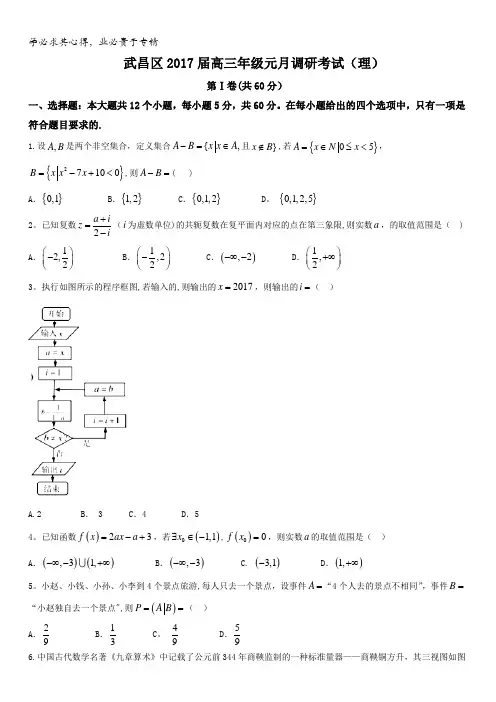 湖北省武汉市武昌区2017届高三1月调研考试理数试题含答案