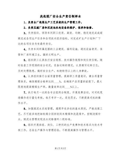 洗选煤厂安全生产责任制样本（2篇）