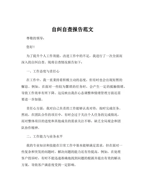 自纠自查报告范文