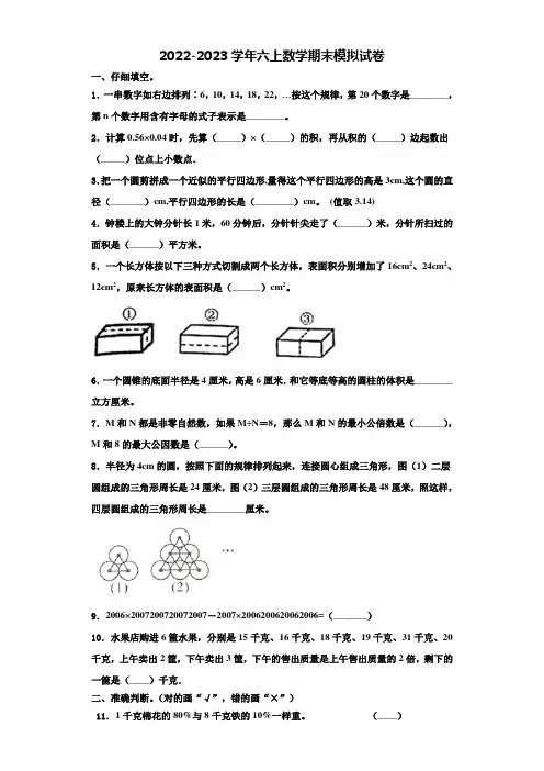 2022-2023学年吉林省长春市经开区实验小学六年级数学第一学期期末联考试题含解析