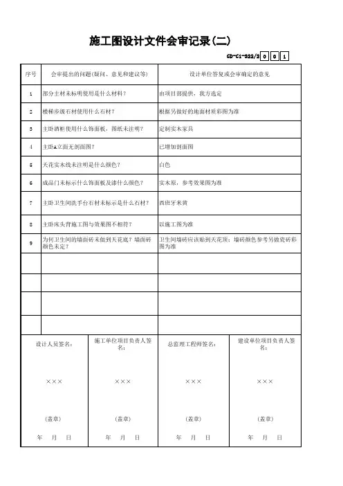 施工图设计文件会审记录(二)GD-C1-322-2