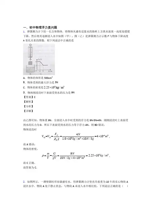 中考物理《浮力类问题的综合》专项训练及答案解析