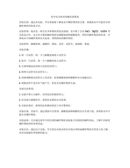 初中化学海水制碱实验教案