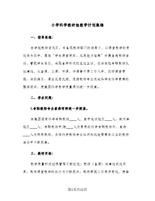 2024年小学科学教研组教学计划集锦（三篇）