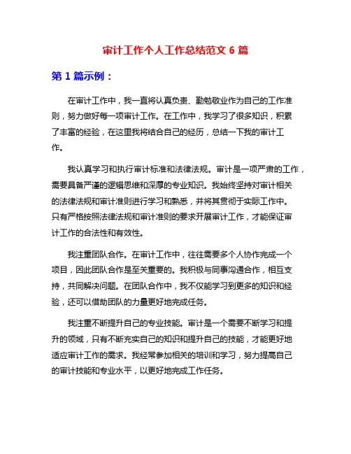 审计工作个人工作总结范文6篇