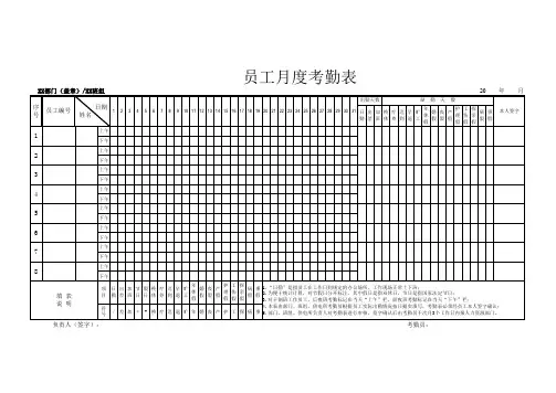员工月度考勤表